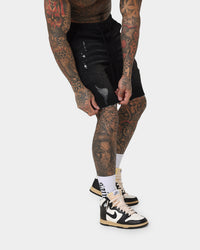 Saint Morta United Distressed Biker Shorts Black Stonewash