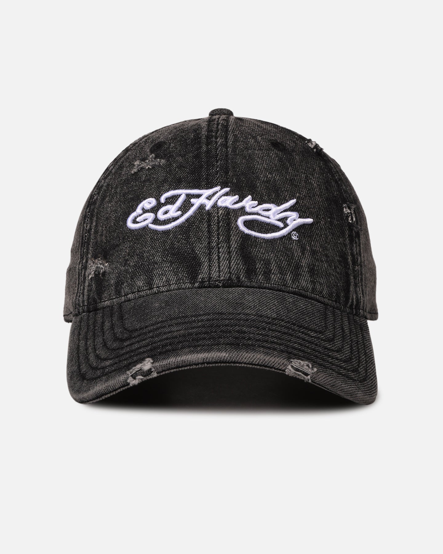 Ed Hardy Distressed Denim Strapback Cap Black Wash | Culture Kings