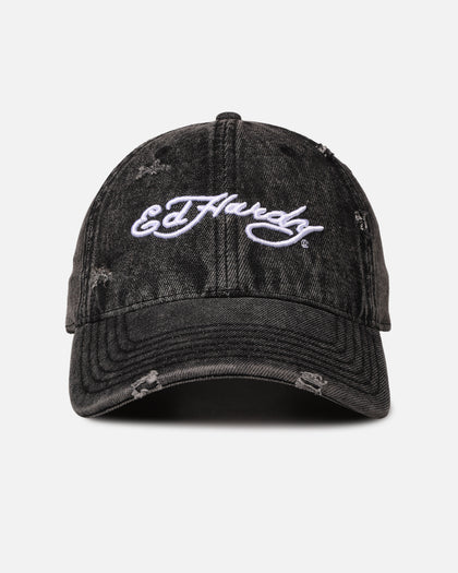 Ed Hardy Distressed Denim Strapback Cap Black Wash