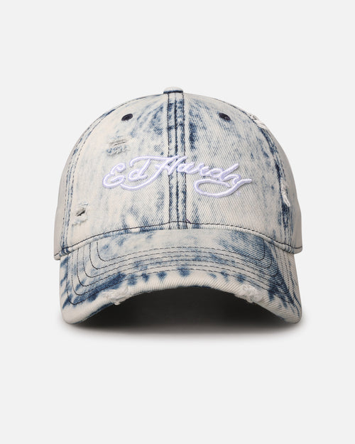 Ed Hardy Distressed Denim Strapback Cap Blue Wash