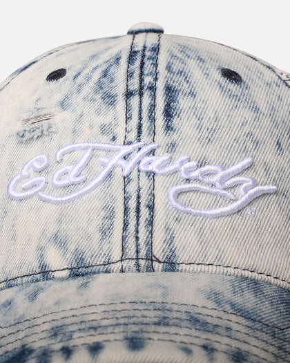Ed Hardy Distressed Denim Strapback Cap Blue Wash