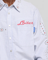 Loiter Western Long Sleeve Button Up Shirt Blue/White