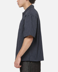 Carre Grid Short Sleeve Button Up Shirt Vintage Navy/Ecru Pinstripe