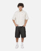 Carre Grid Short Sleeve Button Up Shirt Natural/Brown Pinstripe
