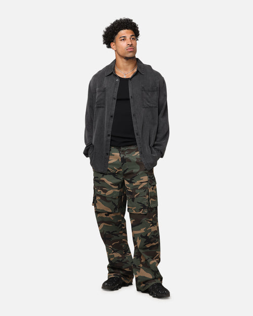 XXIII Acid Wash Button Up Over Shirt Washed Black