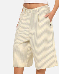 Carre Heritage Pleated Shorts Off White Pinstripe