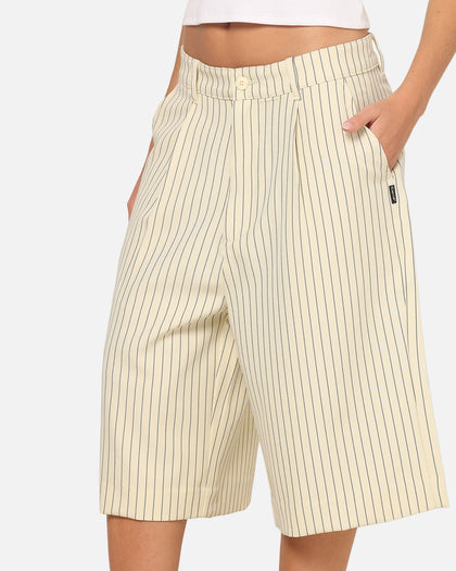 Carre Heritage Pleated Shorts Off White Pinstripe