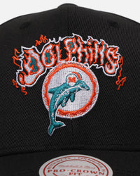 Mitchell & Ness Miami Dolphins Flames Pro Crown Snapback Faded Black