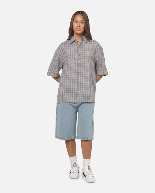 Vouseti Full Court Button Up Shirt Grey Plaid
