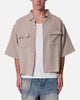 MNML Cropped Boxy Stripe Button Up Shirt Khaki