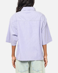 MNML Cropped Striped Short Sleeve Shirt Blue