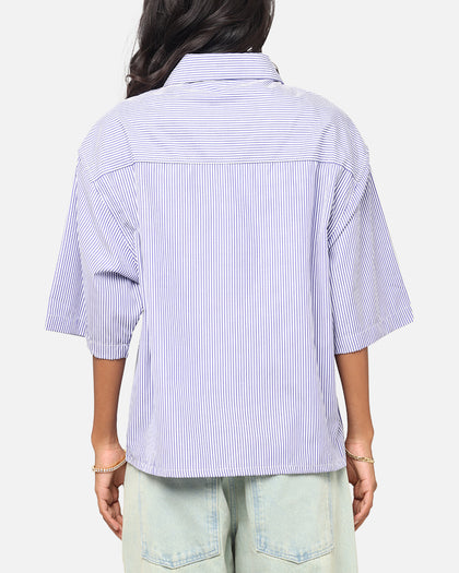 MNML Cropped Striped Short Sleeve Shirt Blue