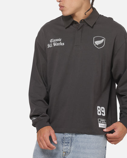 Mitchell & Ness All Blacks Rugby Long Sleeve Polo Shirt Washed Black