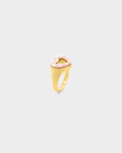 Raising Hell Checkered Heart Ring Gold/Pink