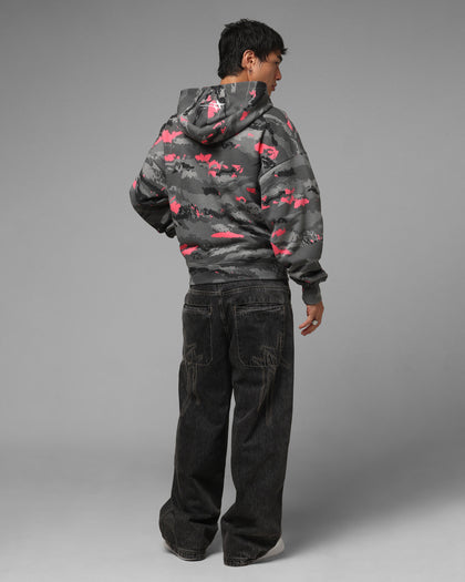 Loiter Hybrid Patch Zip Hoodie Black Camo