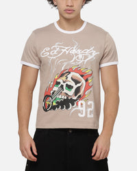 Ed Hardy Flame Skull Ringer T-Shirt Mushroom