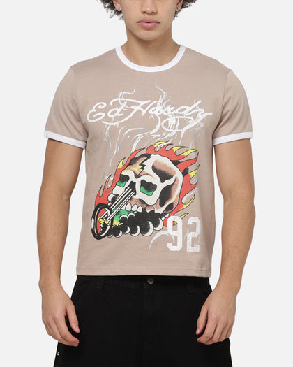 Ed Hardy Flame Skull Ringer T-Shirt Mushroom