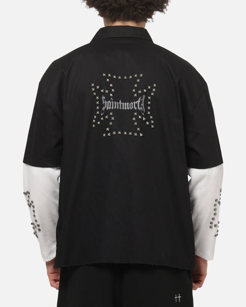 Saint Morta Marked Layered Long Sleeve Button Up Shirt Black/White