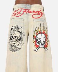 Ed Hardy Wide Leg Skull Jeans Sage