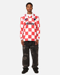 Stüssy Football Polo Long Sleeve T-Shirt White/Red Check