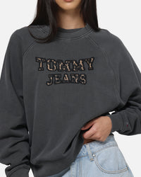 Tommy Jeans Women's TJW Boxy Leopard Varsity Crewneck Black