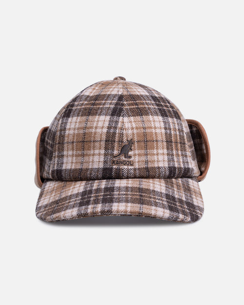 Kangol Plaid Earflaps Baseball Cap Tan