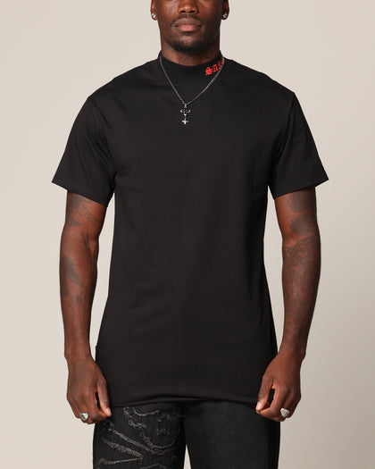 Saint Morta Old English Mock Neck T-Shirt Black/Red