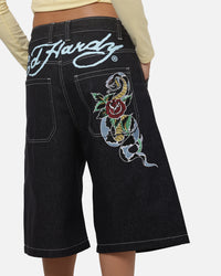 Ed Hardy Serpent Jorts Indigo