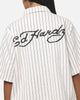 Ed Hardy Euro Short Sleeve Button Up Shirt White Pinstripe