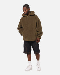 Carre Sherpa Hooded Jumper Khaki