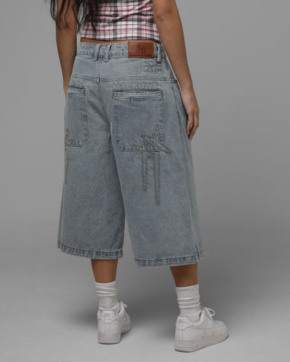 Loiter Star Born Pleated Jorts Blue Washed Denim