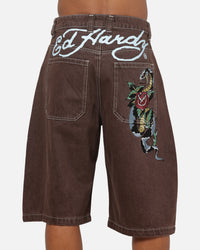 Ed Hardy Serpent Jorts Brown