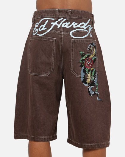 Ed Hardy Serpent Jorts Brown