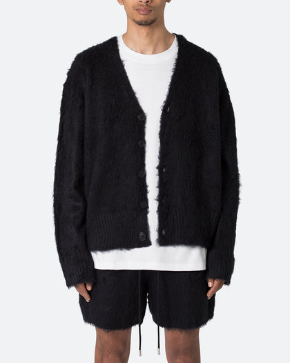 MNML Fuzzy Cardigan Sweater Black