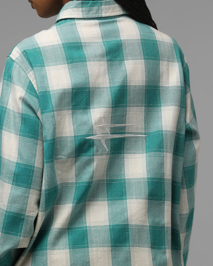 Loiter Hybrid Flannel Button Up Shirt Green-Plaid