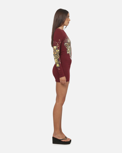 Ed Hardy Women's Divine Long Sleeve Dress Burgundy