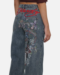 Ed Hardy Women's Death Before Dishonour Jeans Blue Mid Wash