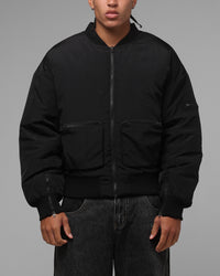 Loiter Hybrid Cropped Bomber Jacket Black