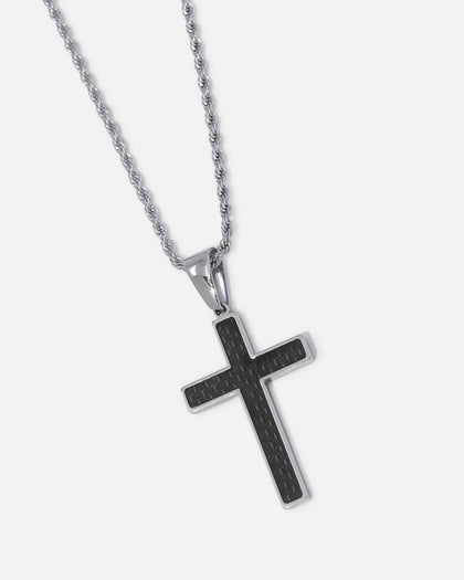 Saint Morta Carbon Cross Pendant Chain White Gold