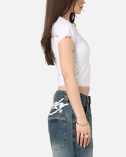 Ed Hardy Women's Lace Trim Baby T-Shirt White