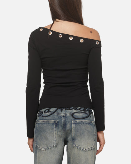 Ed Hardy Women's Eyelet 3/4 Sleeve T-Shirt Black