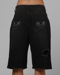 Loiter Distressed Jorts Black