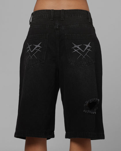 Loiter Distressed Jorts Black