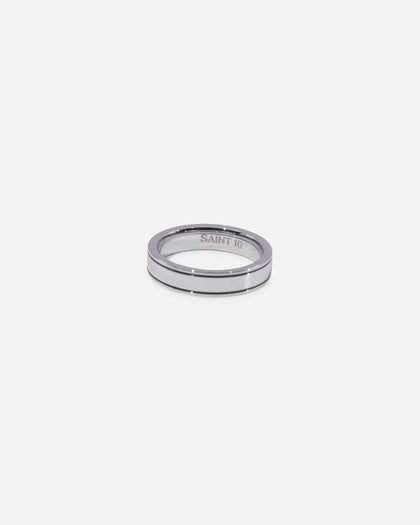 Saint Morta 5mm Black Etched Ring White Gold