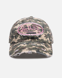 Von Dutch Distressed Dad Strapback Camo Pink