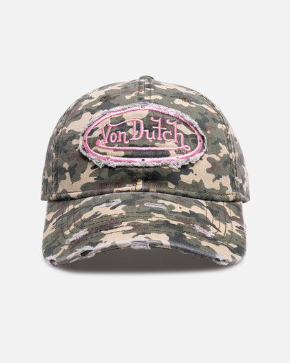Von Dutch Distressed Dad Strapback Camo Pink