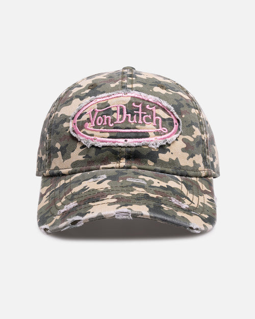 Von Dutch Distressed Dad Strapback Camo Pink