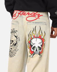 Ed Hardy Wide Leg Skull Jeans Sage