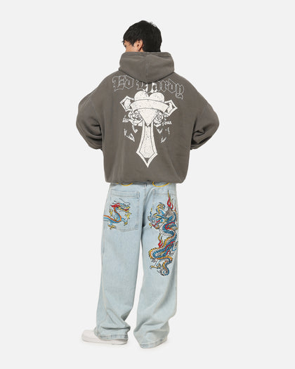 Ed Hardy Sacred Heart Hoodie Washed Charcoal