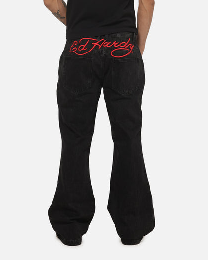 Ed Hardy Faded Bootcut Jeans Washed Black